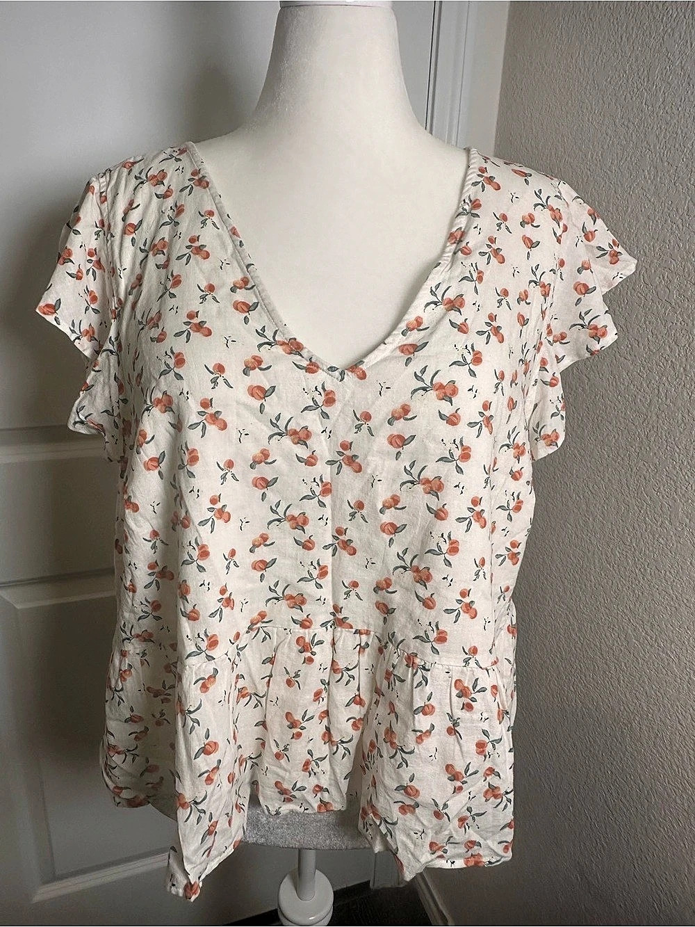 Abercrombie & Fitch Floral Short Sleeve Blouse White XXL Like New